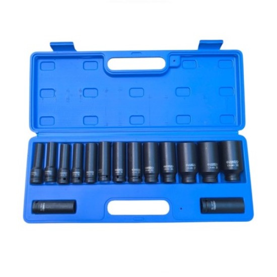 УДАРНИ ВЛОЖКИ 1/2″ УДЪЛЖЕНИ 12-СТЕННИ (10 – 32 ММ) 15 ЧАСТИ HAWEK
