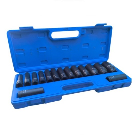 УДАРНИ ВЛОЖКИ 1/2″ УДЪЛЖЕНИ 12-СТЕННИ (10 – 32 ММ) 15 ЧАСТИ HAWEK
