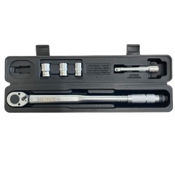 ДИНАМОМЕТРИЧЕН КЛЮЧ 1/2″ 28 – 210 NM + КОМПЛЕКТ ВЛОЖКИ (17, 19, 21 ММ) + УДЪЛЖИТЕЛ 125 ММ HAWEK