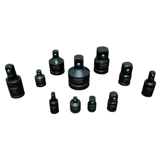 КОМПЛЕКТ УДАРНИ ПРЕХОДНИЦИ ( АДАПТЕРИ ) И КАРЕТА 1/4″, 3/8″ И 1/2″ 11 ЧАСТИ HAWEK