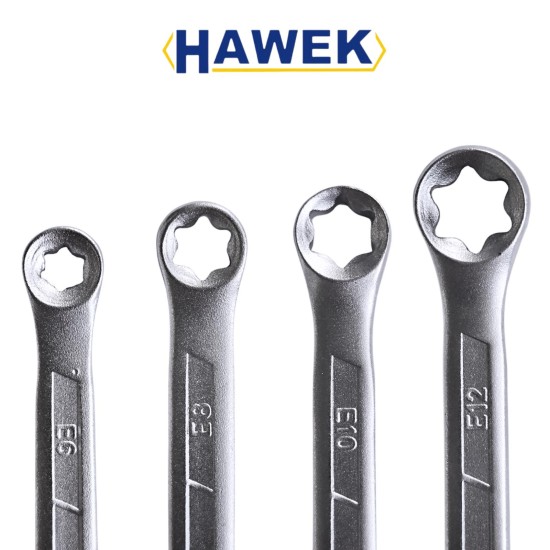 КОМПЛЕКТ ЗВЕЗДОГАЕЧНИ КЛЮЧОВЕ Е-ТА ( ЕВРЕЙСКА ЗВЕЗДА) 4 ЧАСТИ HAWEK
